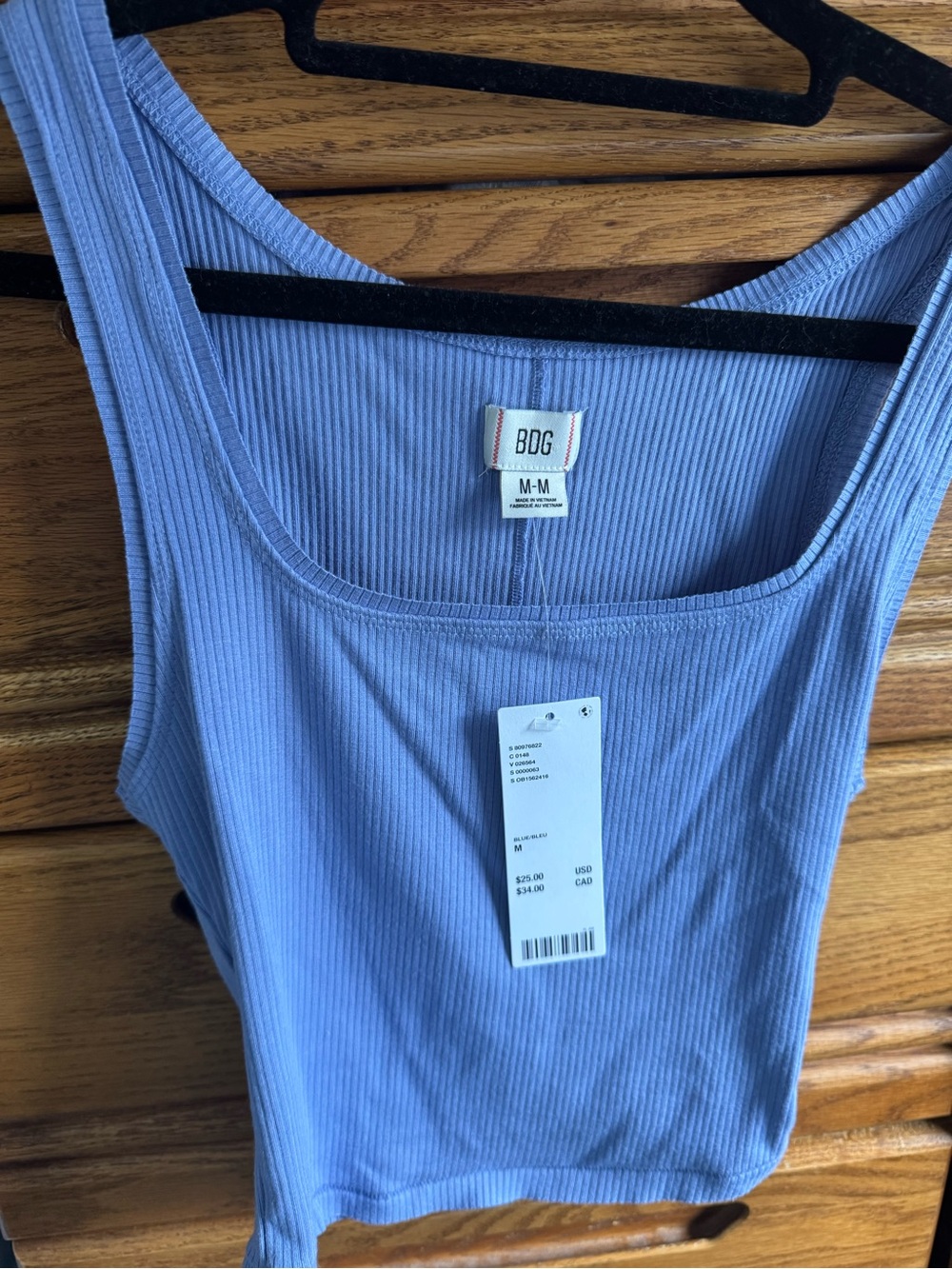 BDG Square-Neck Ribbed Tank Top - Periwinkle Blue